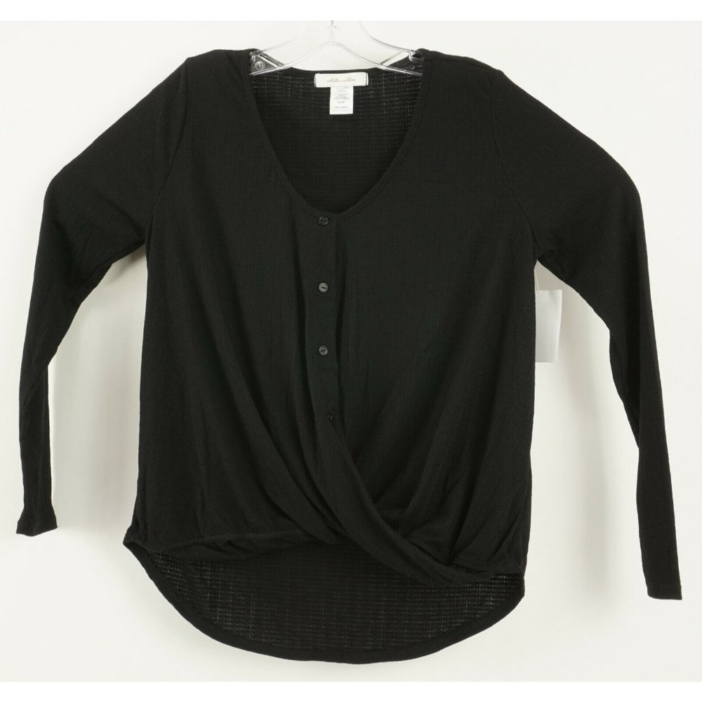 NWOT White Willow Women's Size XS Black Long Sleeve Waffle Wrap Surplice Blouse